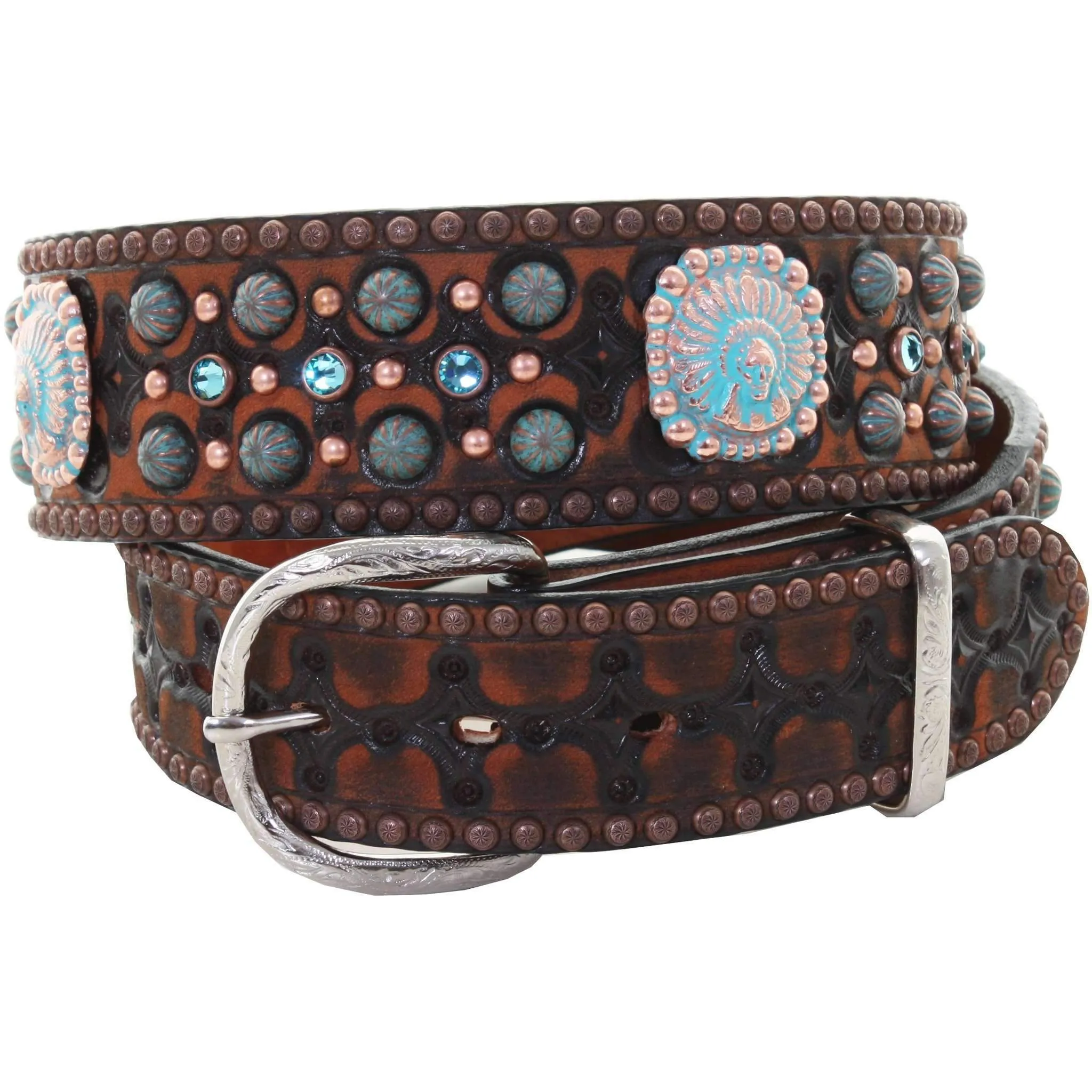B973 - Black Vintage Tooled and Studded Belt