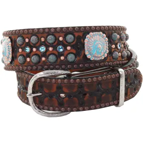 B973 - Black Vintage Tooled and Studded Belt