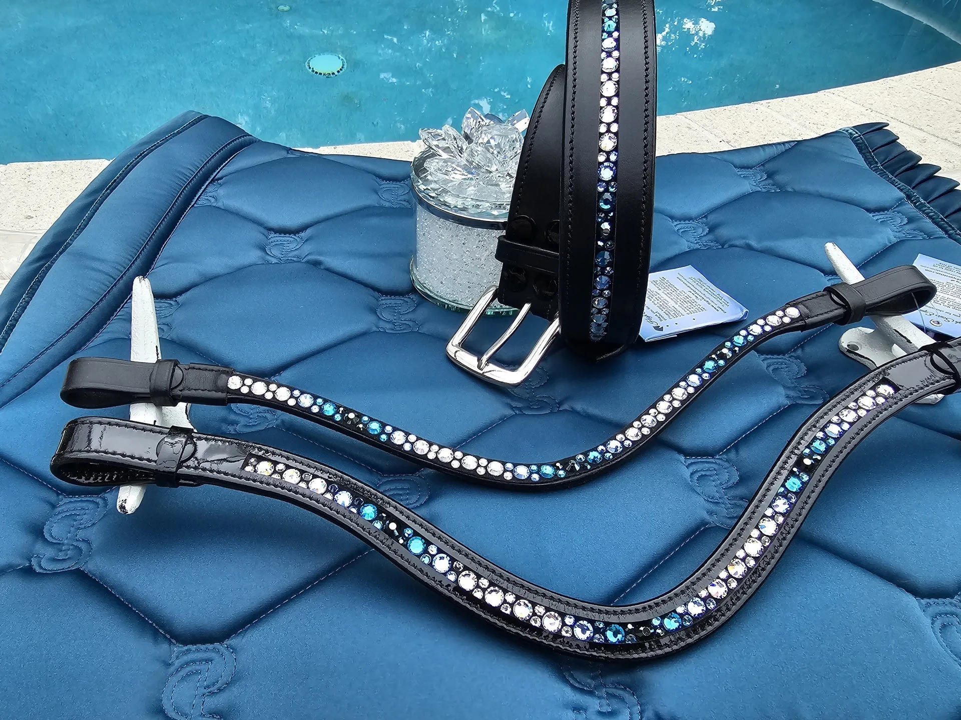 Balayage Blue, Clear and Aqua Mix Leather Belt