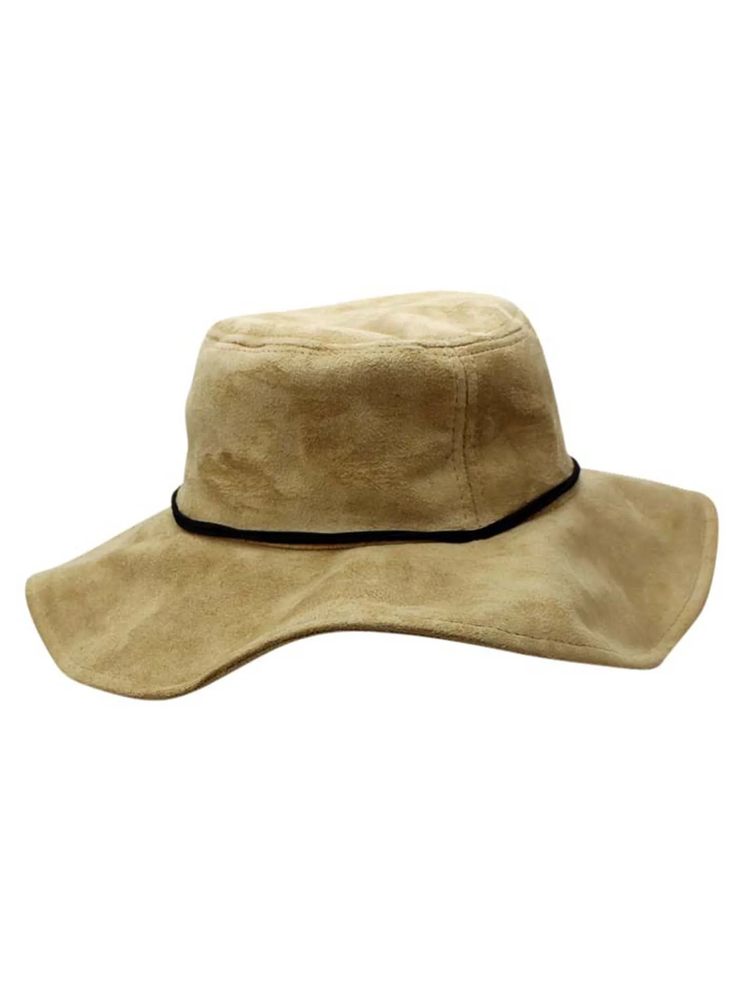 Beige Faux Suede Bucket Hat With Tassel Hat Band