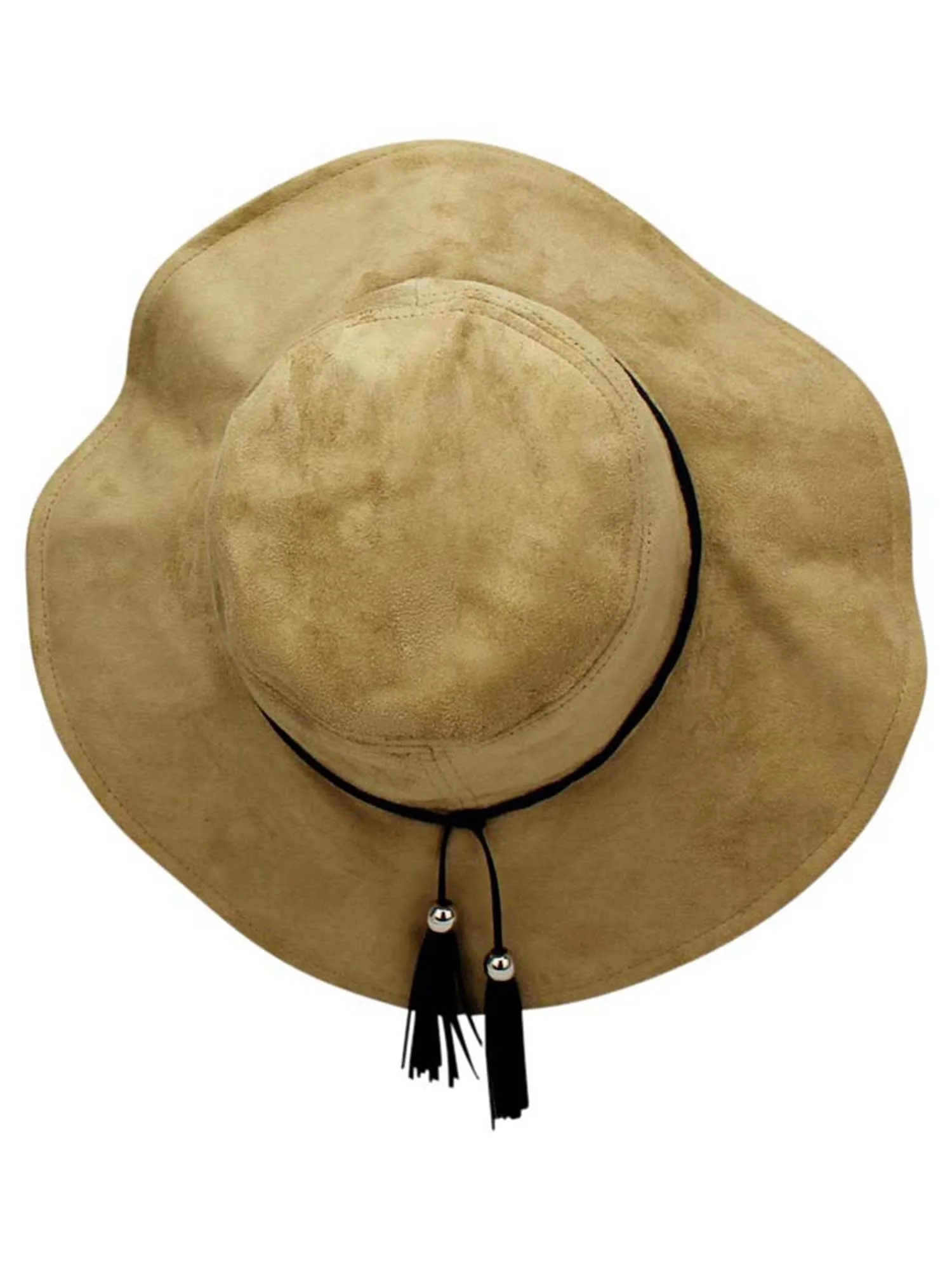 Beige Faux Suede Bucket Hat With Tassel Hat Band