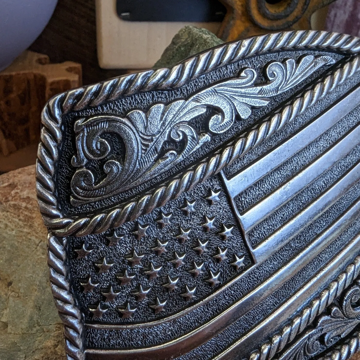 Belt Buckle the "Waving American Flag" by Montana Silversmiths A590S