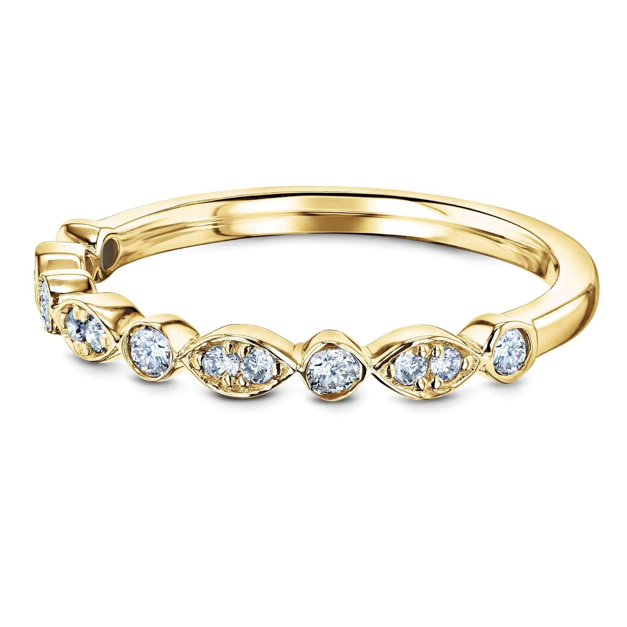 Bezel Pave Diamond Bead-Patterned Gold Band