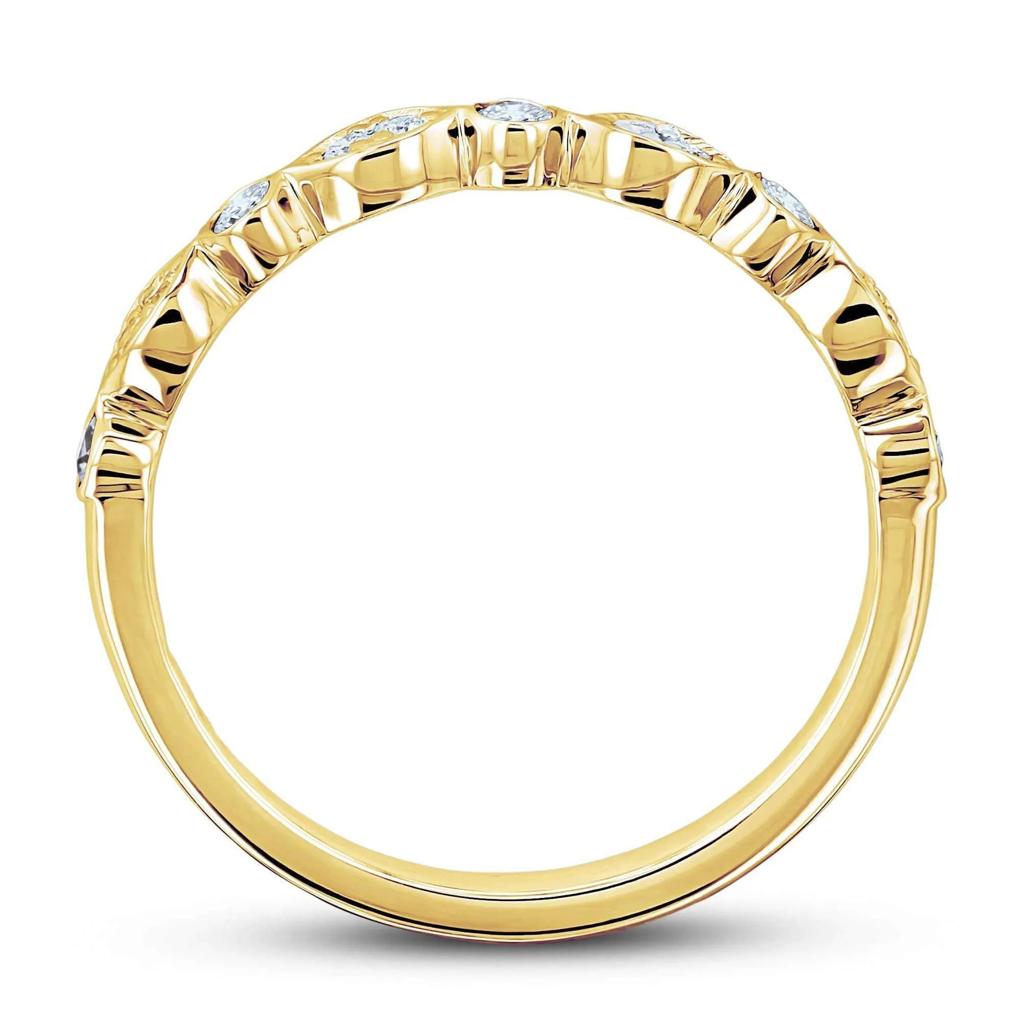 Bezel Pave Diamond Bead-Patterned Gold Band