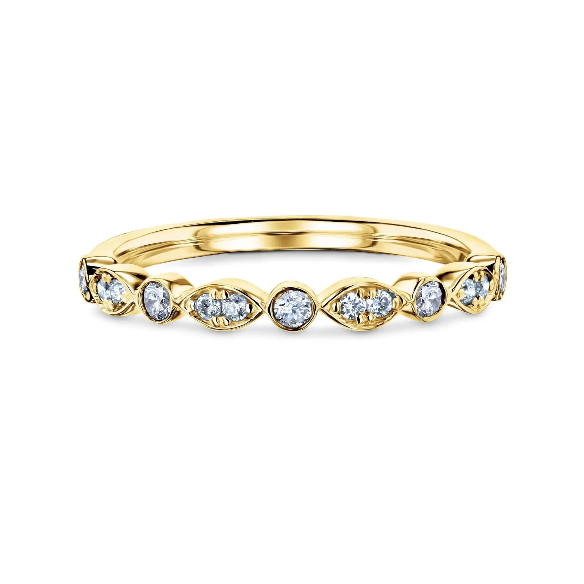 Bezel Pave Diamond Bead-Patterned Gold Band