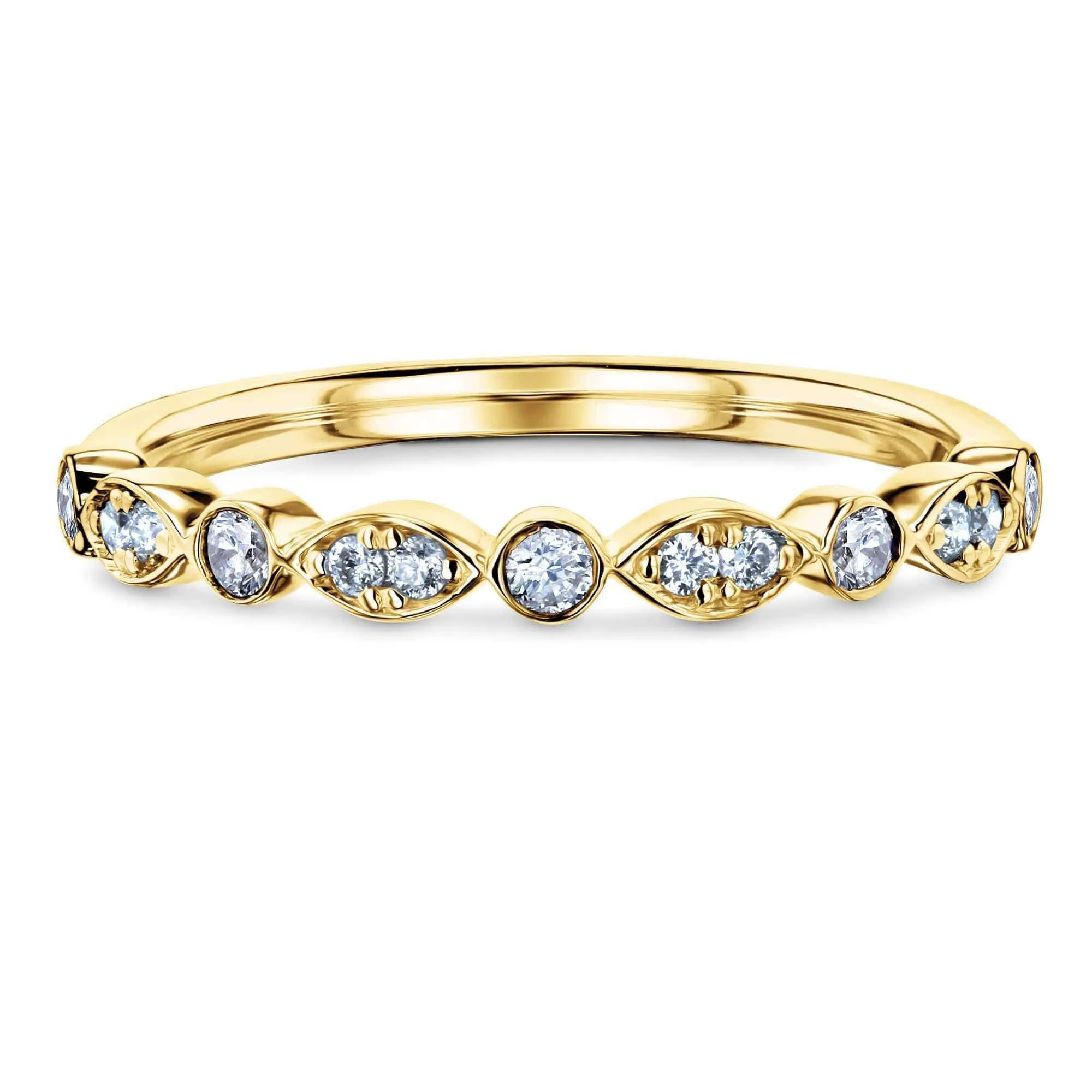 Bezel Pave Diamond Bead-Patterned Gold Band
