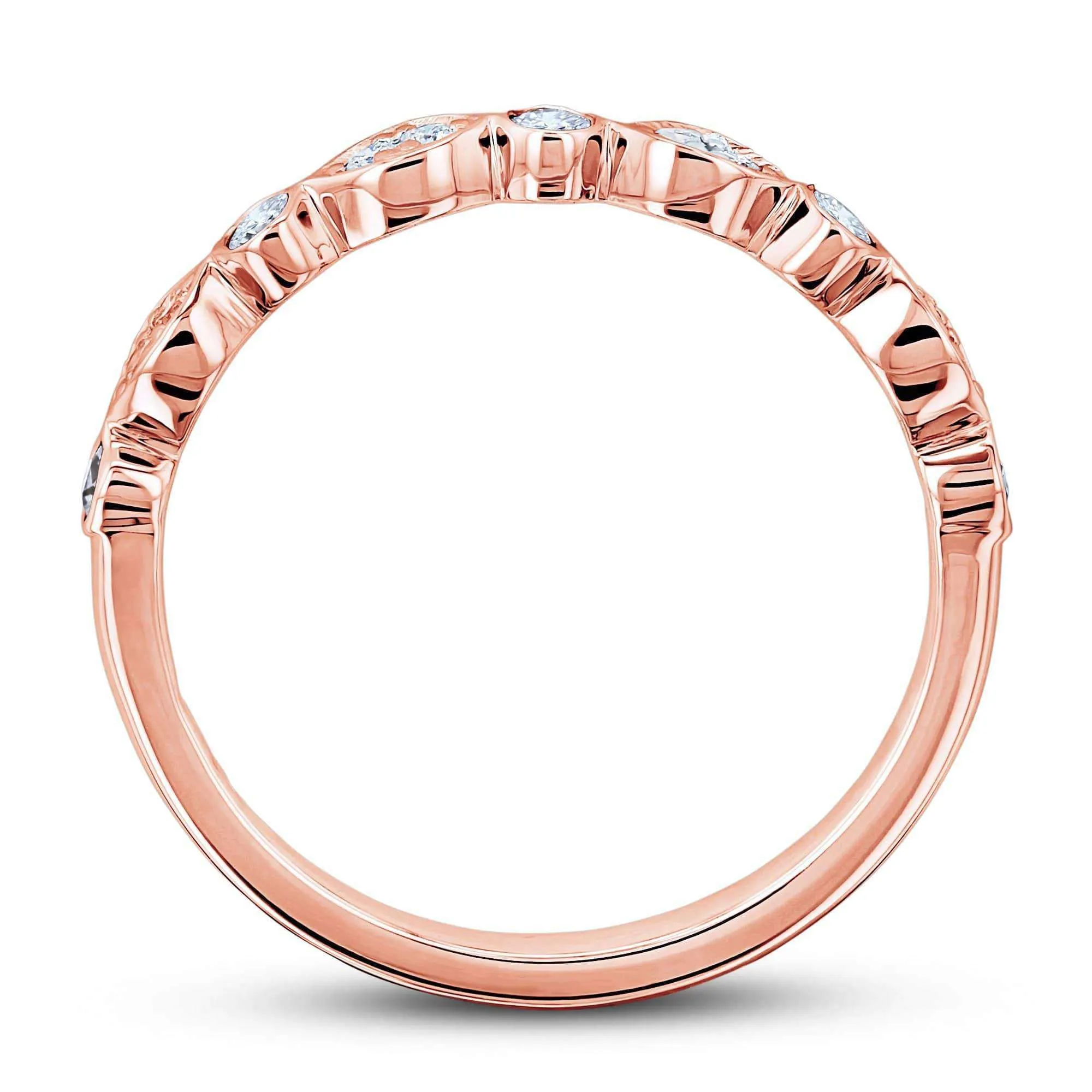 Bezel Pave Diamond Bead-Patterned Gold Band