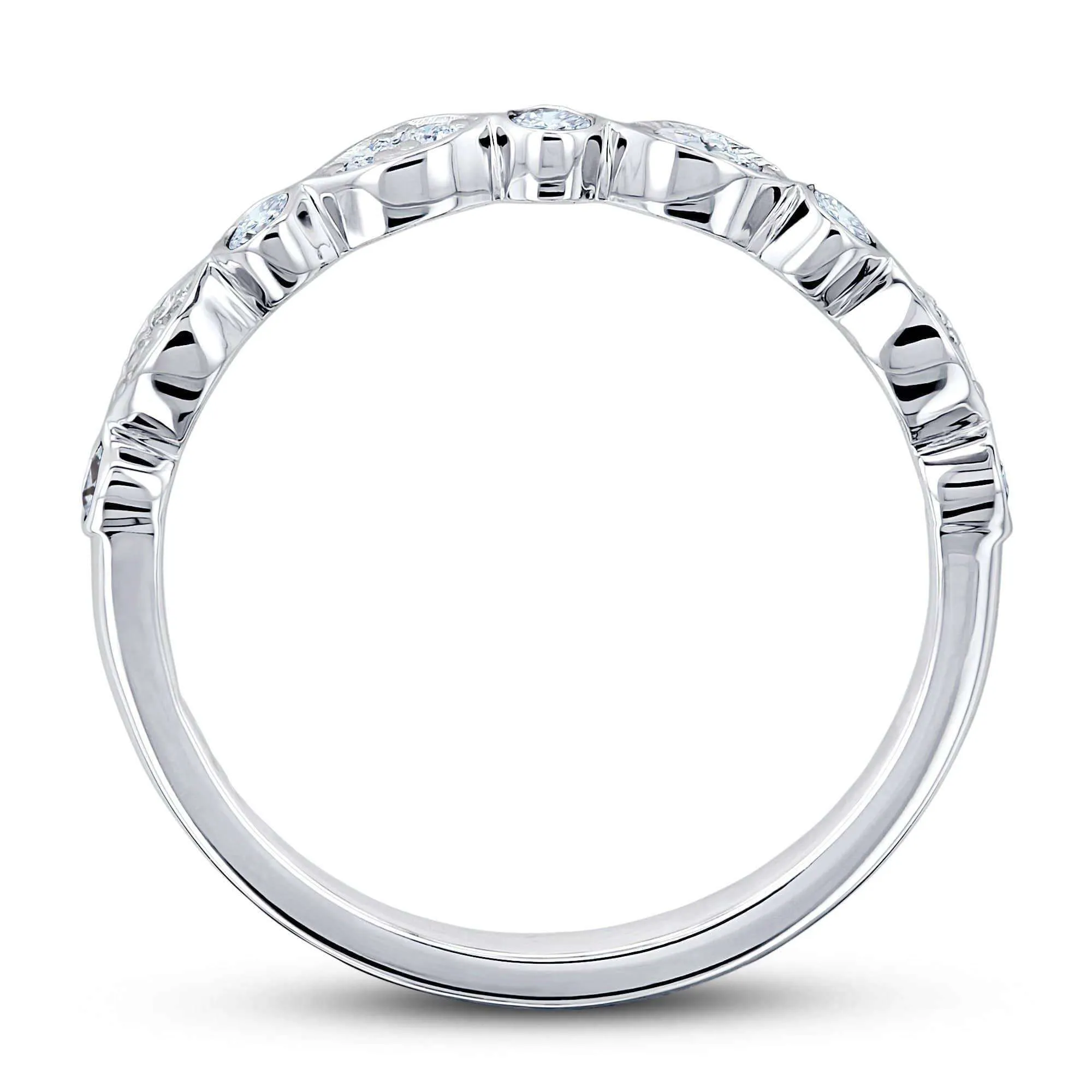 Bezel Pave Diamond Bead-Patterned Gold Band