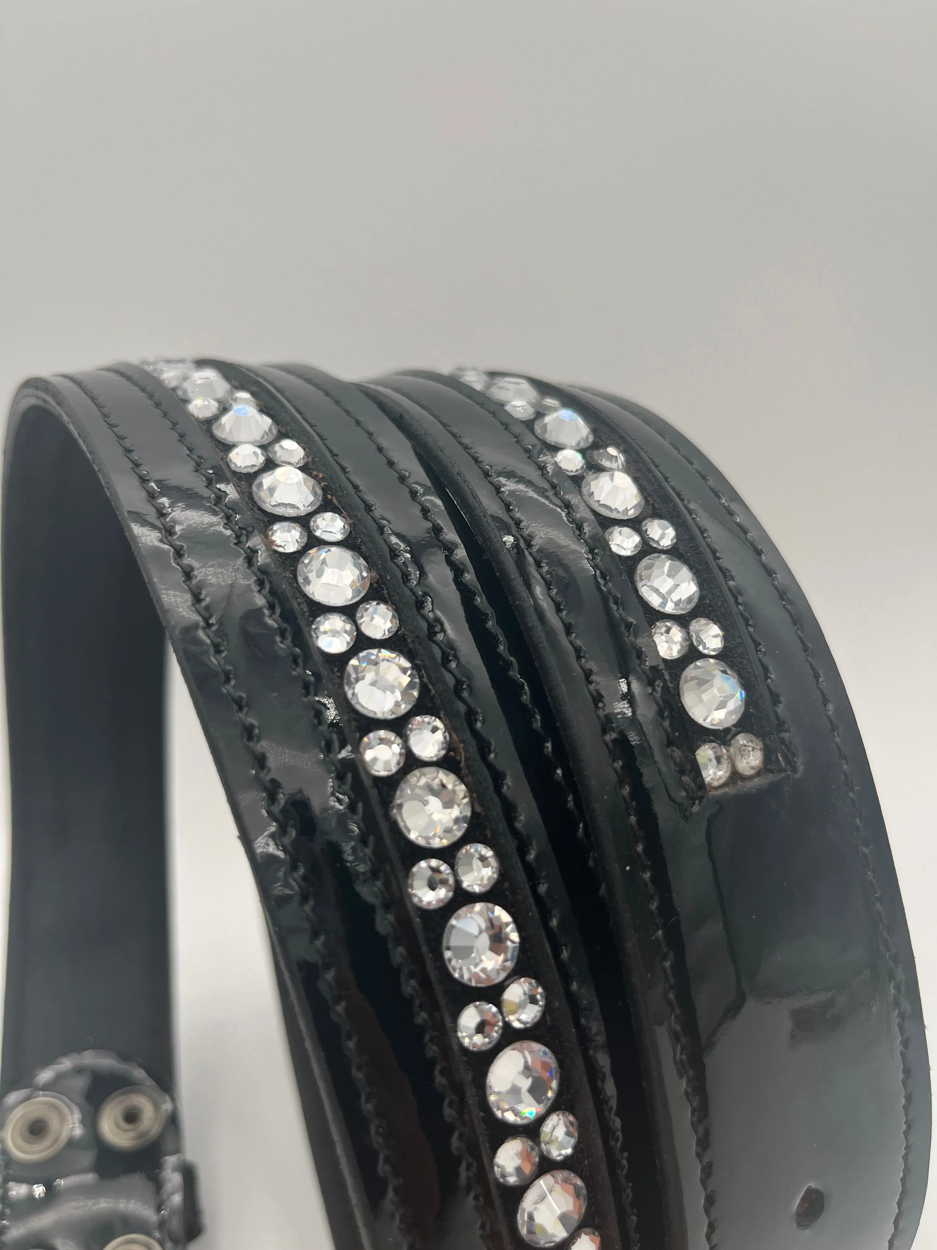 Black Patent Leather Belt with Clear Crystals