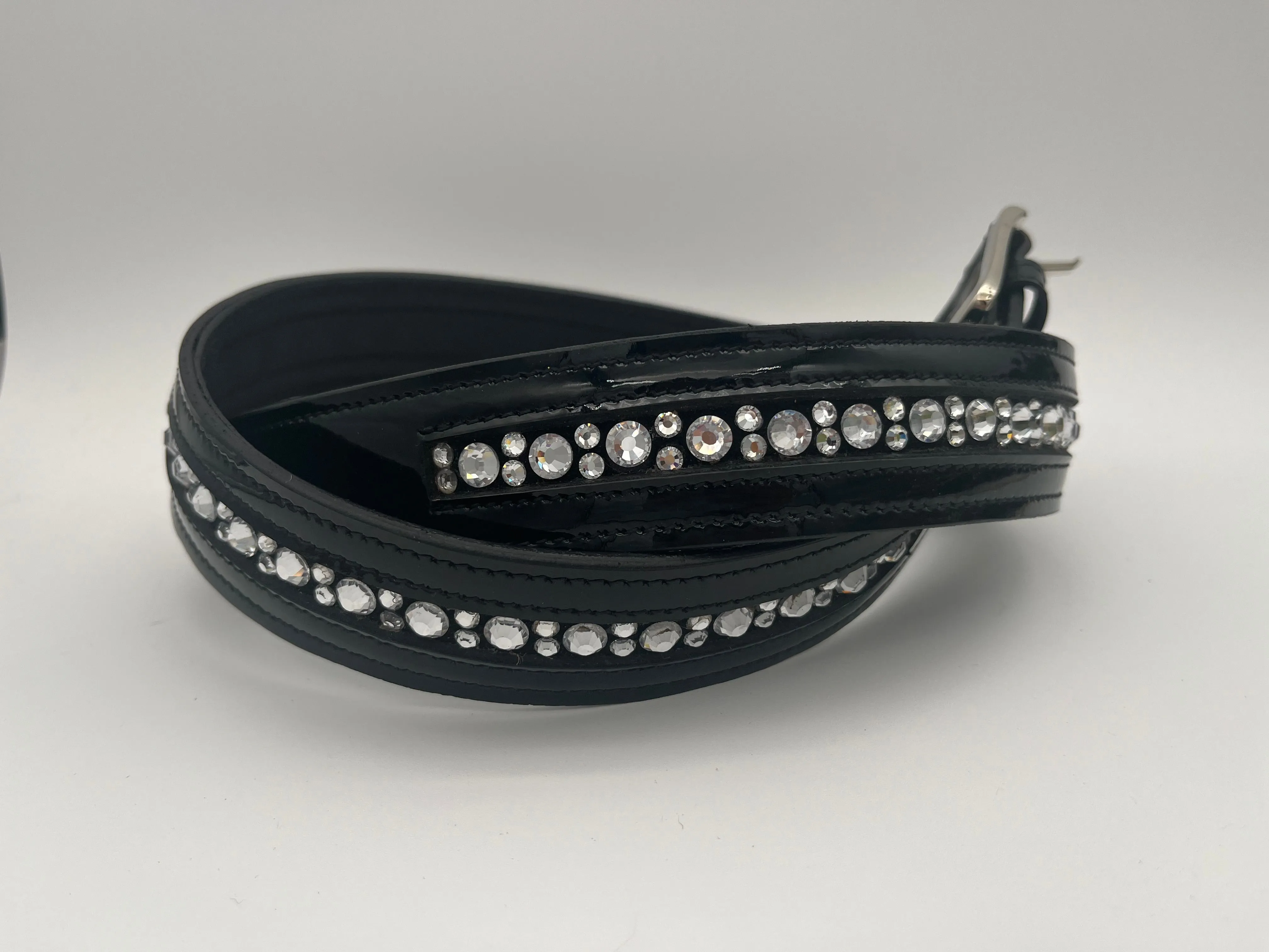 Black Patent Leather Belt with Clear Crystals