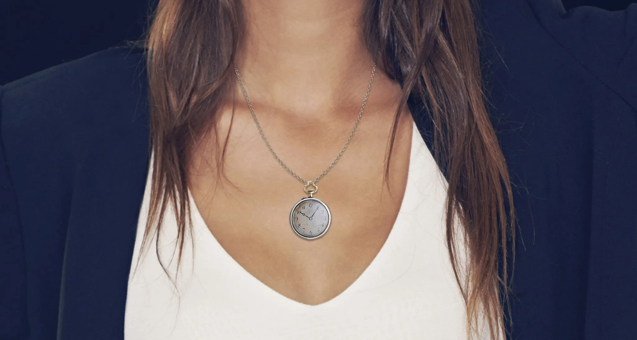 Blue Guilloche Enamel & Diamond Watch Pendant