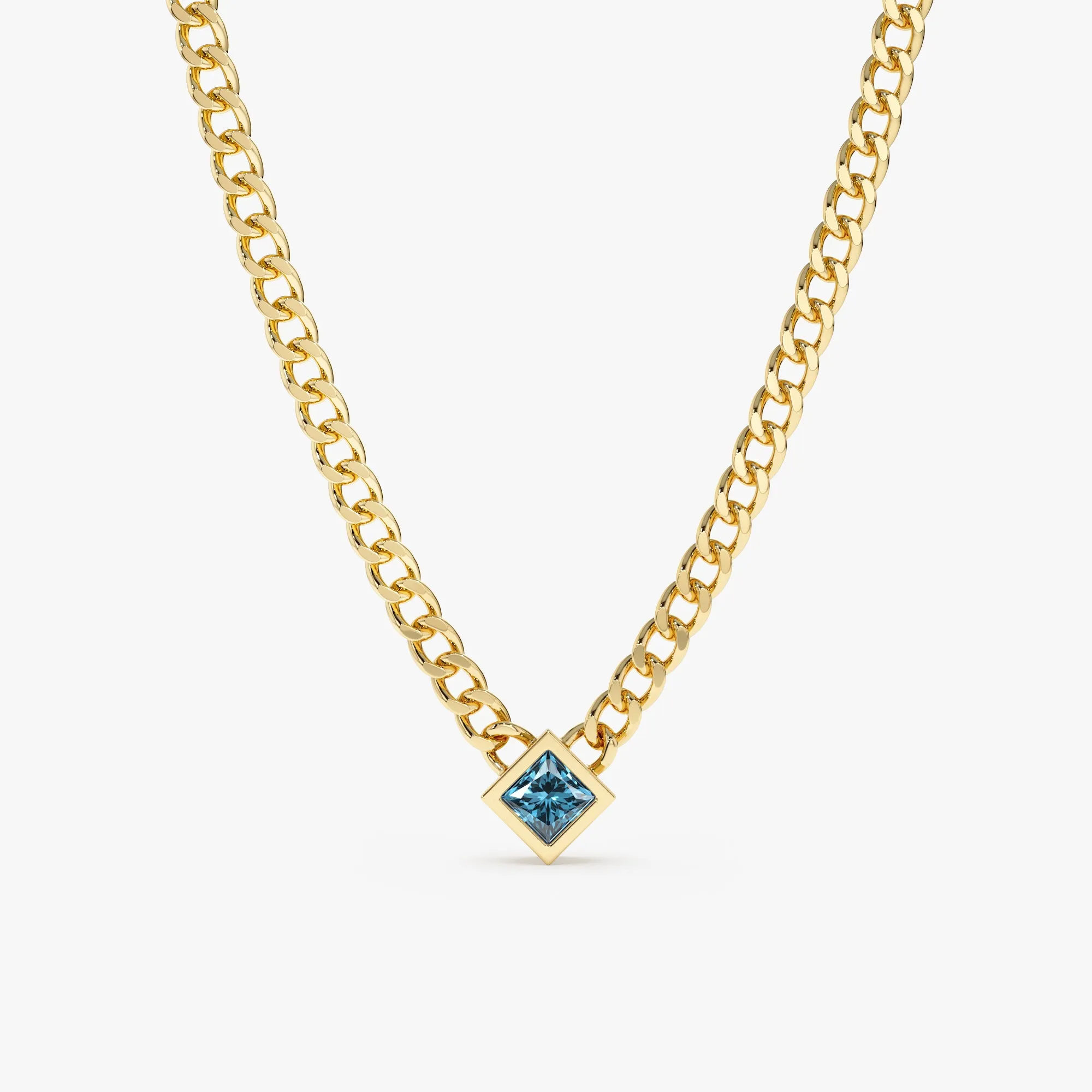 Blue Topaz Cuban Chain Necklace, Harley