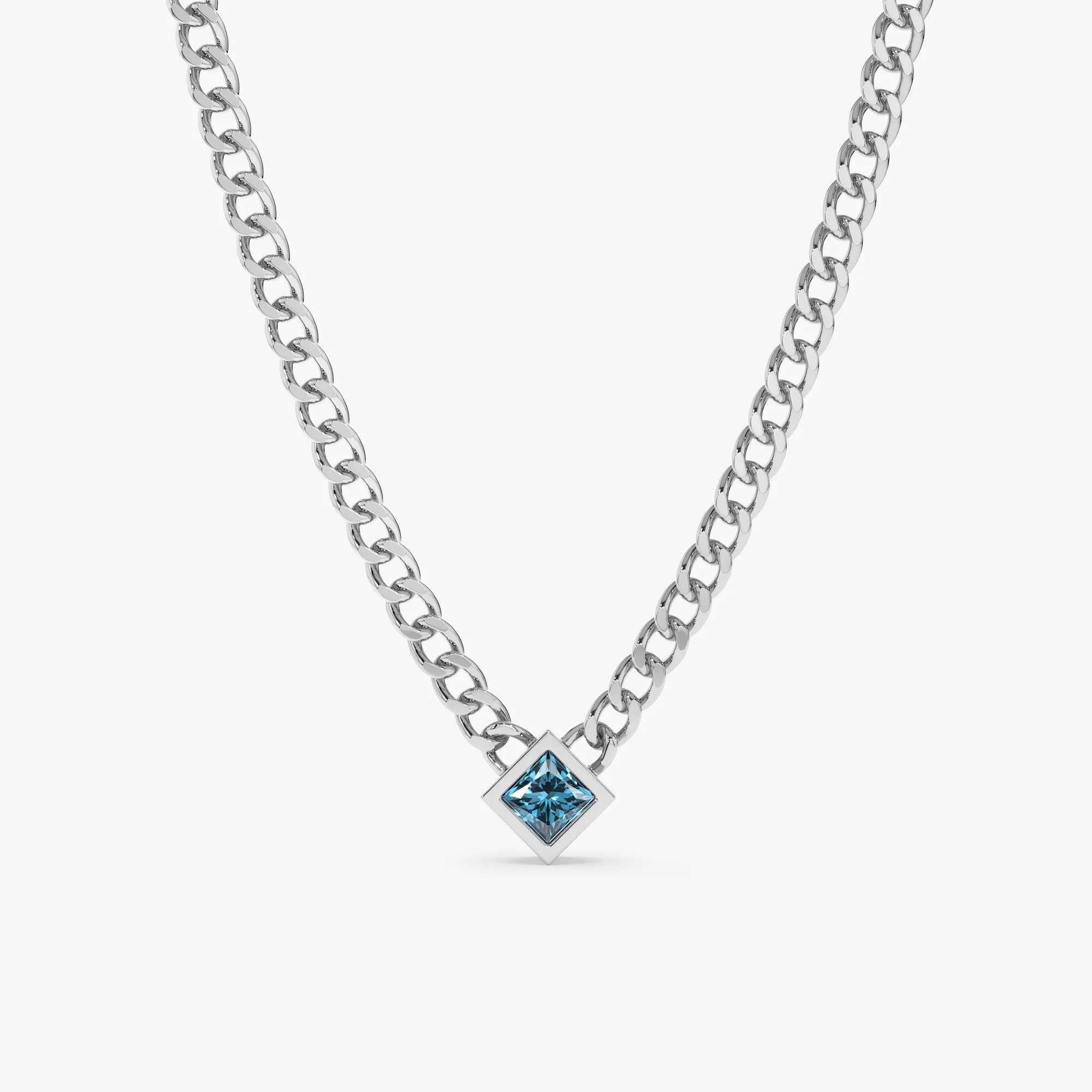 Blue Topaz Cuban Chain Necklace, Harley
