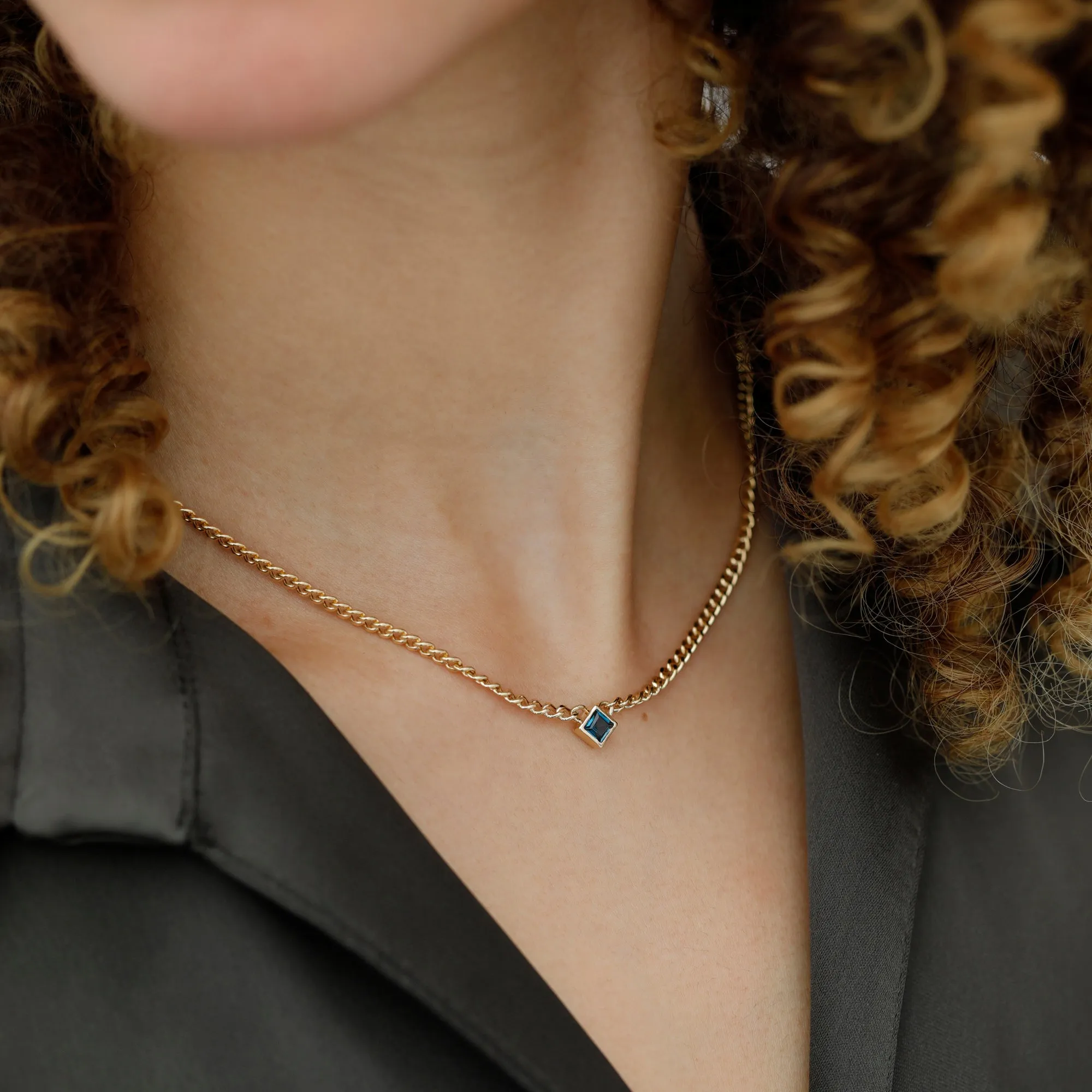 Blue Topaz Cuban Chain Necklace, Harley
