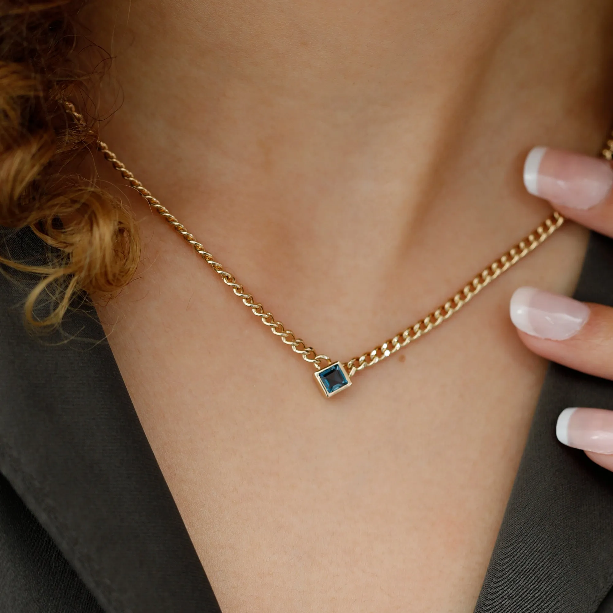 Blue Topaz Cuban Chain Necklace, Harley