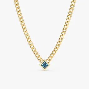 Blue Topaz Cuban Chain Necklace, Harley