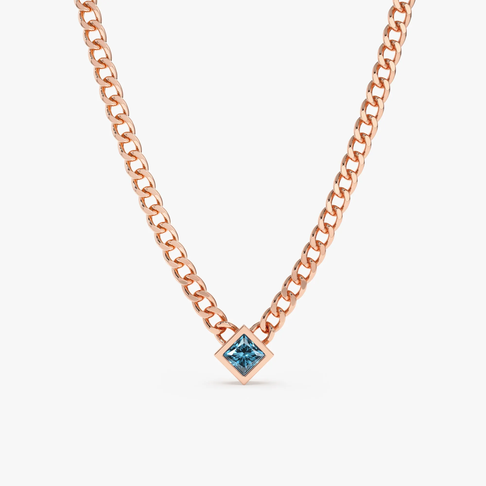Blue Topaz Cuban Chain Necklace, Harley