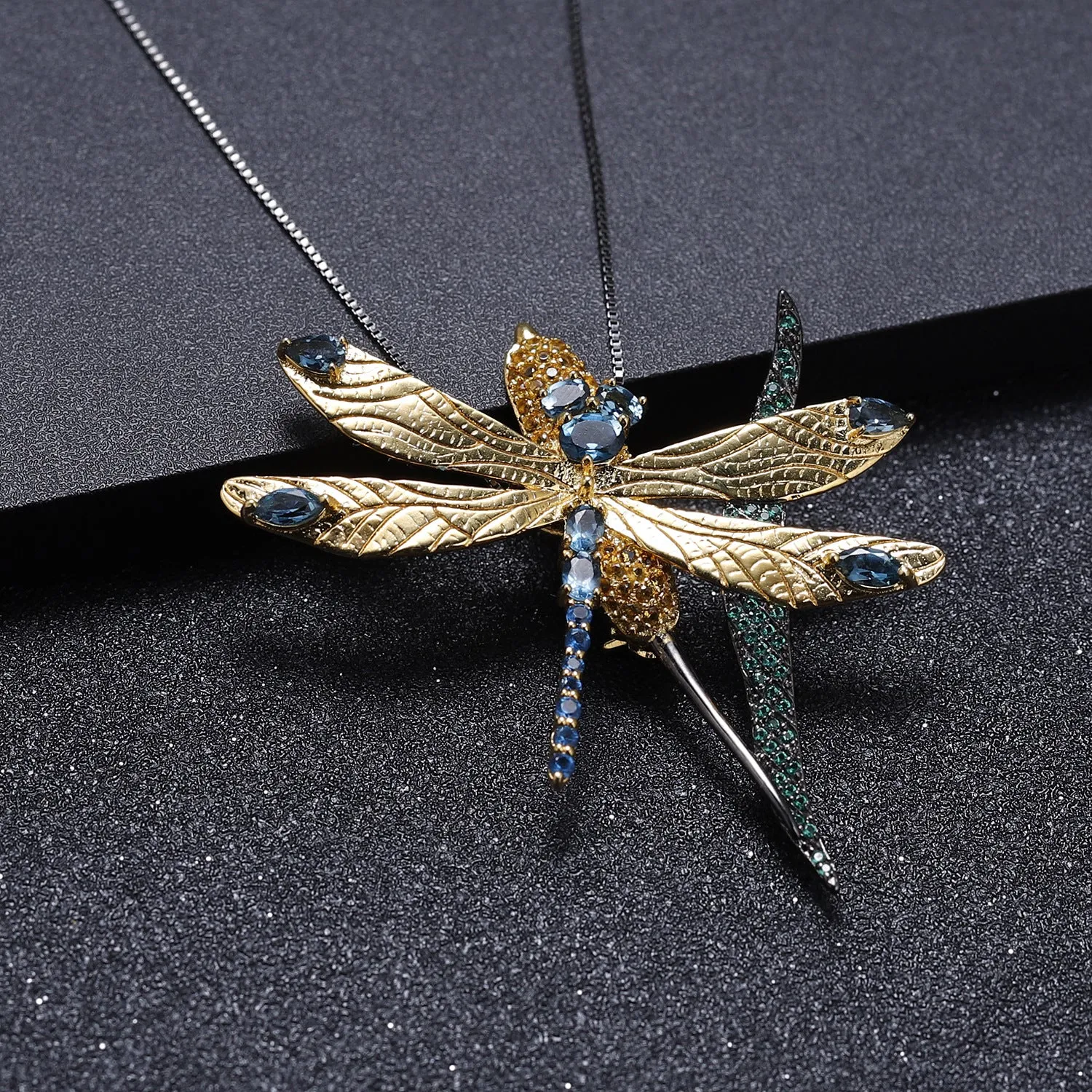 Brooch Pendant Dual-use Natural Topaz Dragonfly Pendant Silver Necklace for Women