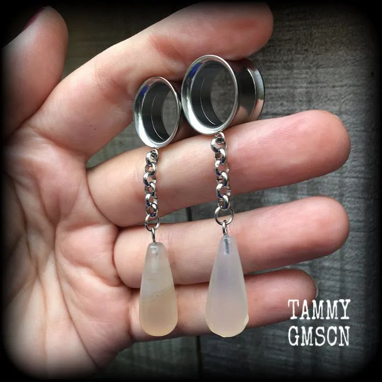 Cloudy quartz tunnel dangles