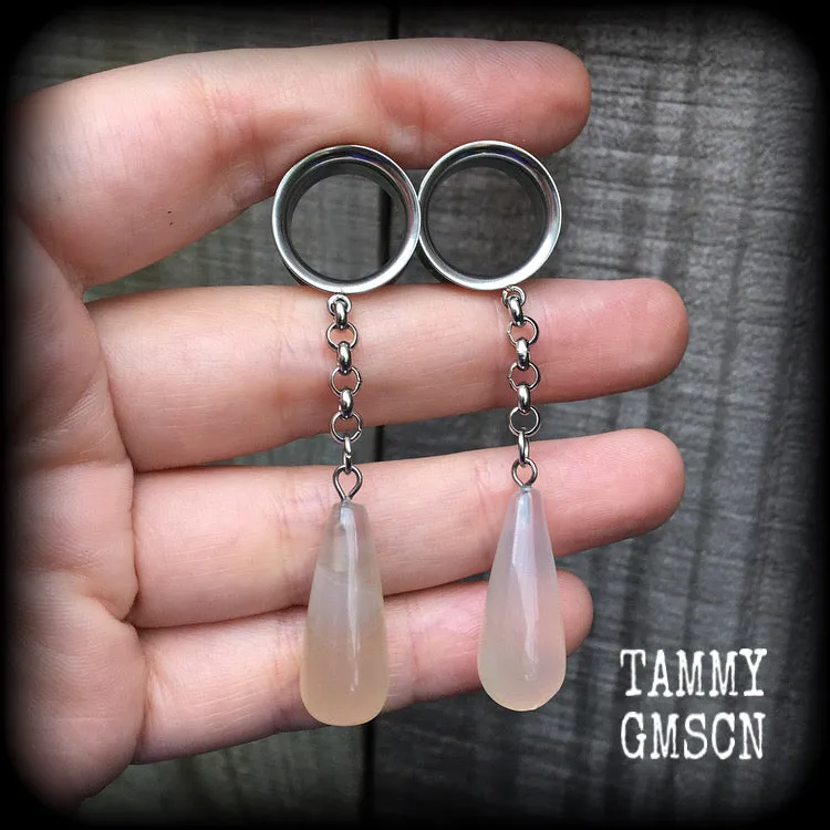 Cloudy quartz tunnel dangles