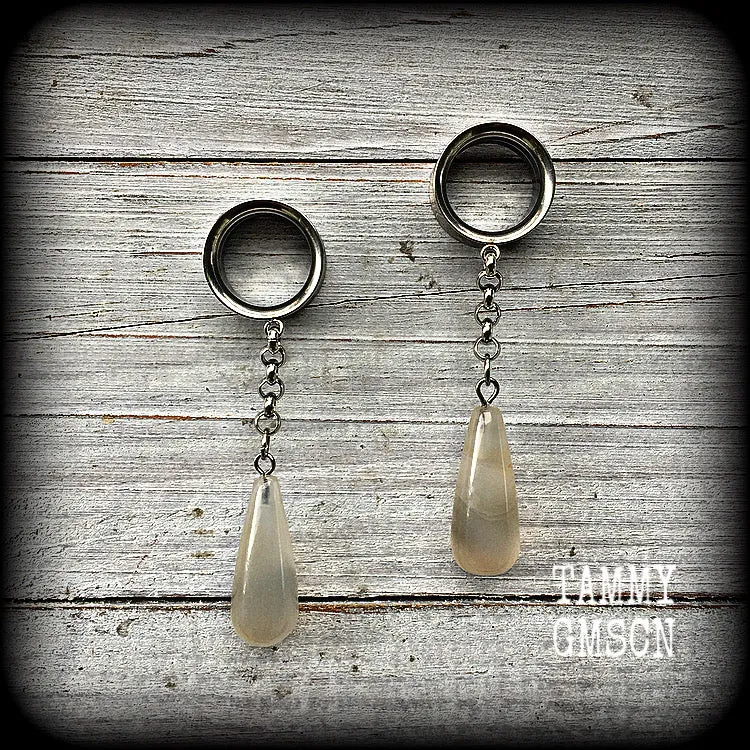 Cloudy quartz tunnel dangles