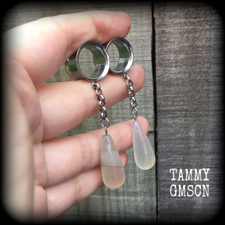 Cloudy quartz tunnel dangles