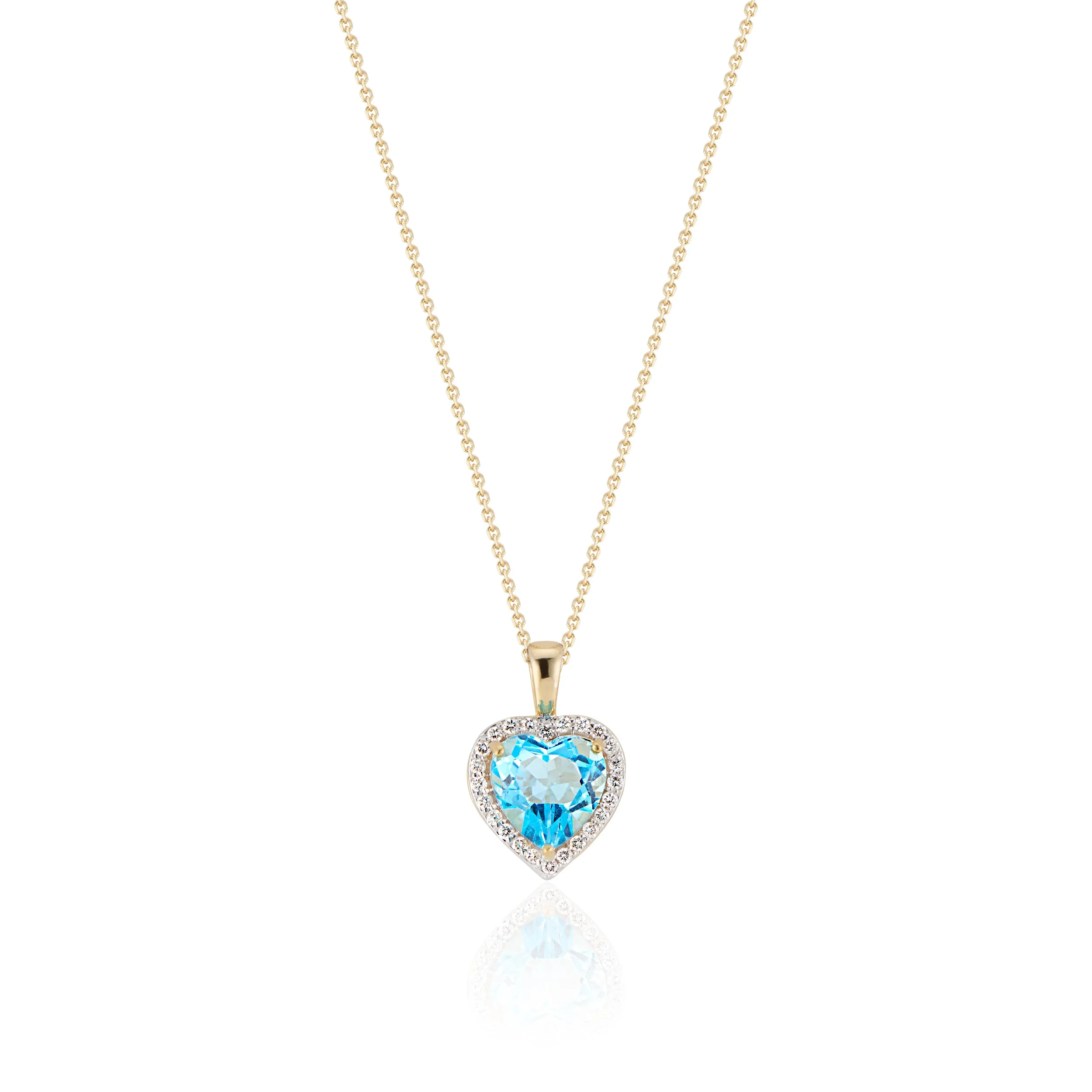 Cordilia Blue Topaz and Diamond Heart Necklace, 14k Yellow Gold