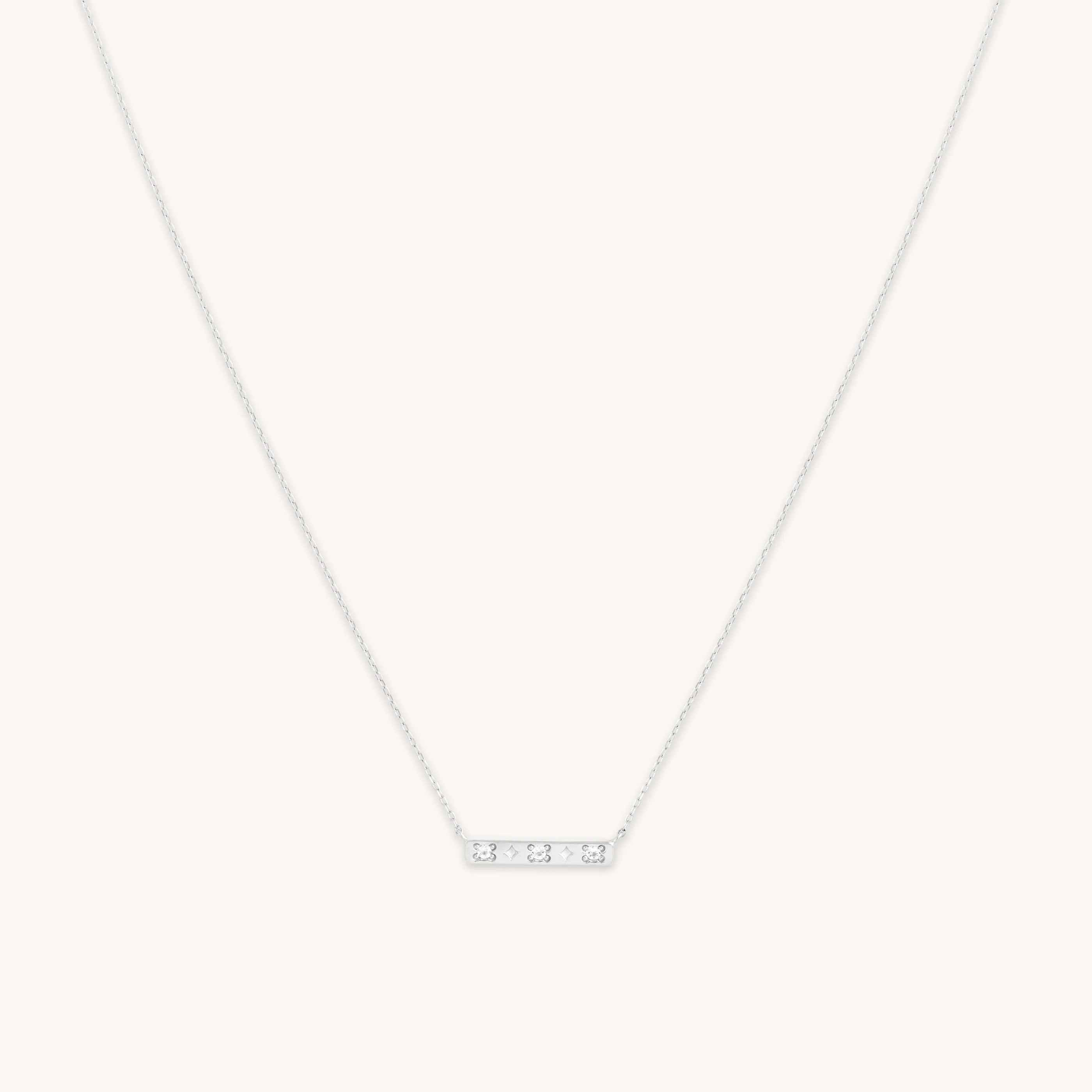 Cosmic Star Topaz Bar Necklace in Solid White Gold