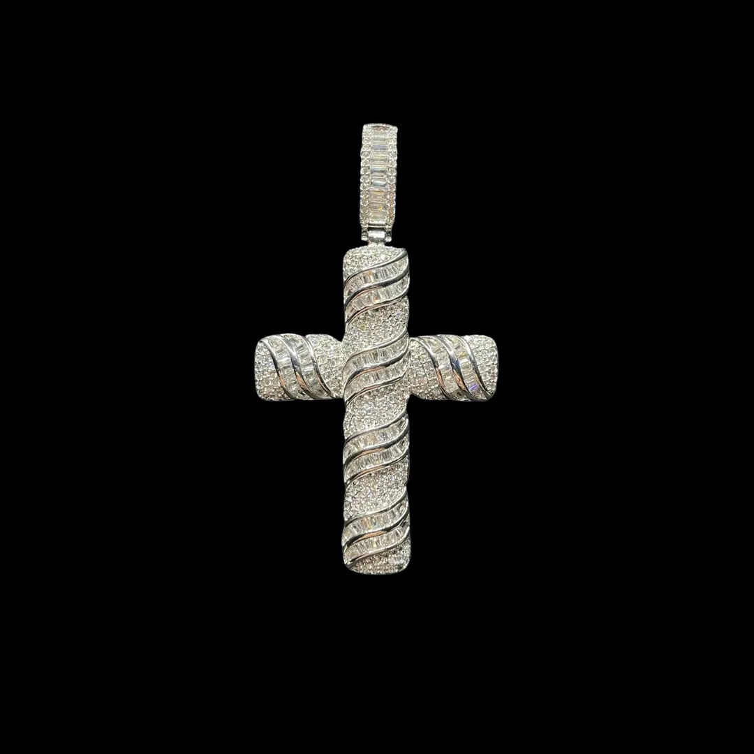 Cross Baguette Steel Edition Iced Out Diamond Pendant Necklace
