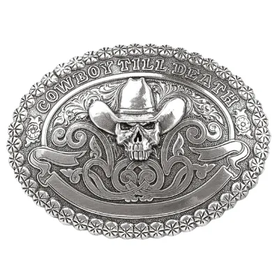 Crumrine Silver Oval Raised Skull Cowboy Belt Buckle 38016