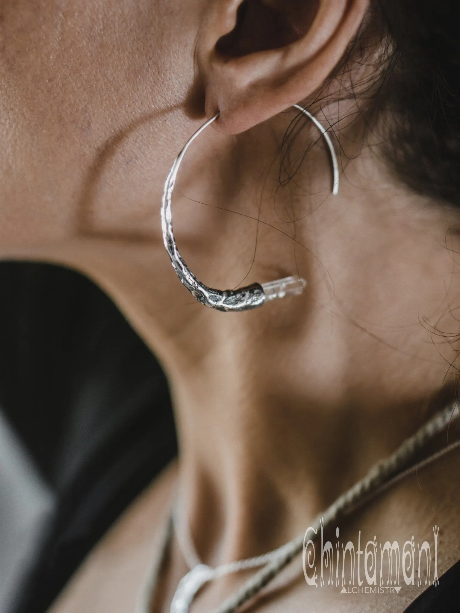 Crystal Quartz Hoop Earrings / 925 Silver