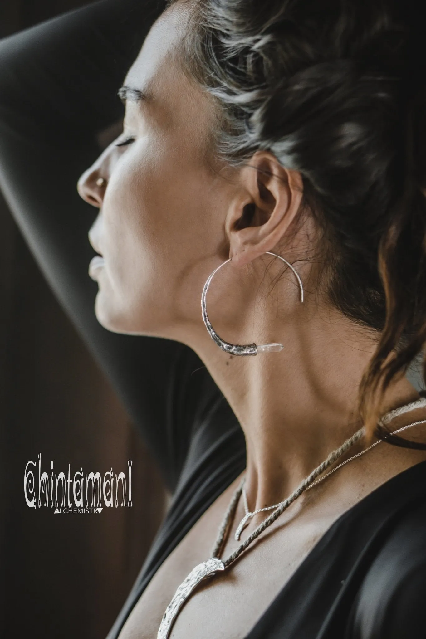 Crystal Quartz Hoop Earrings / 925 Silver