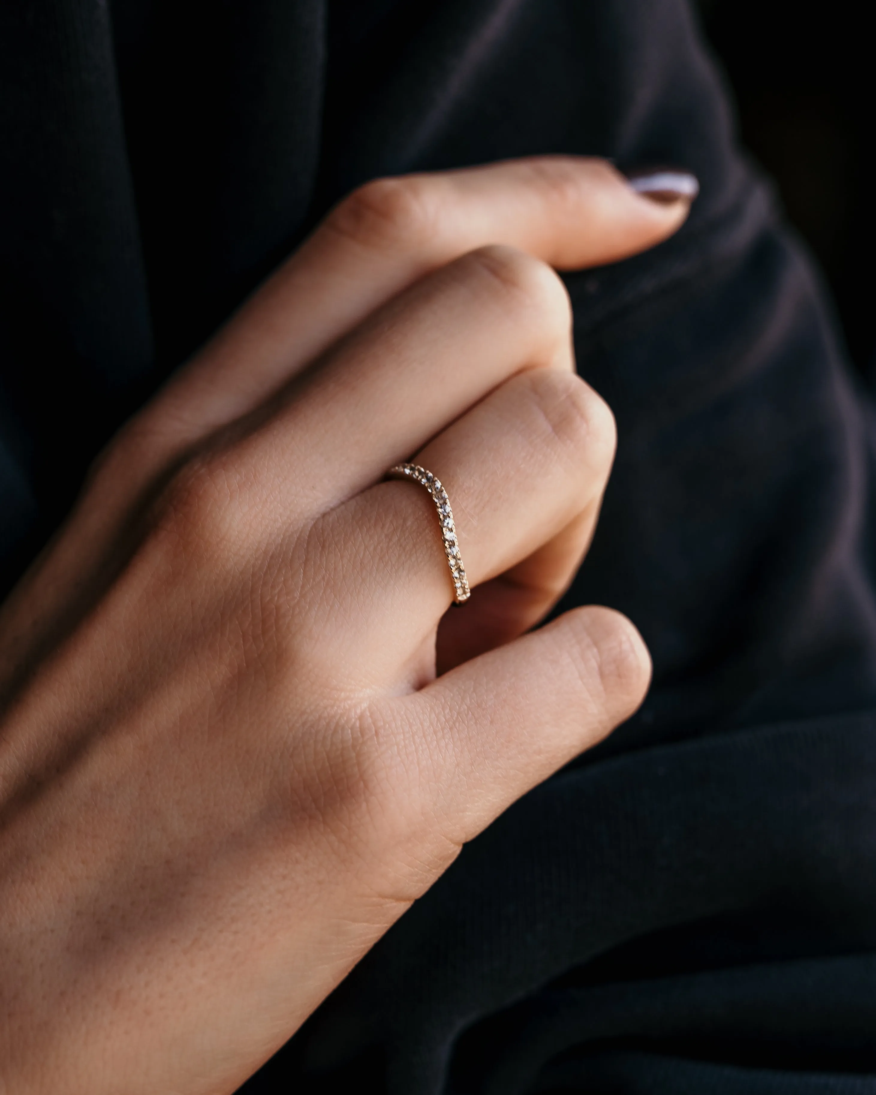 Diamond Chevron Wedding Band Curved