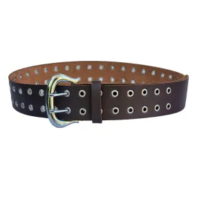 Double Prong Western Chrome Buckle Brown Kilt Belt