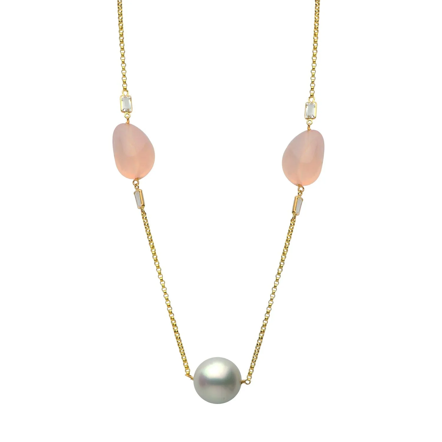 DSL South Sea Pearl, White Topaz & Rose Quartz Necklace