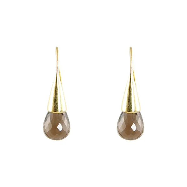 Earrings - Cone Smokey Quartz Gold Plated New Collection