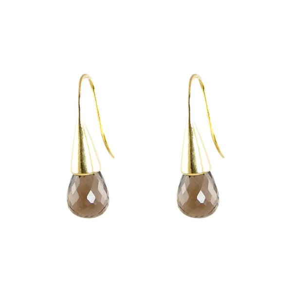 Earrings - Cone Smokey Quartz Gold Plated New Collection