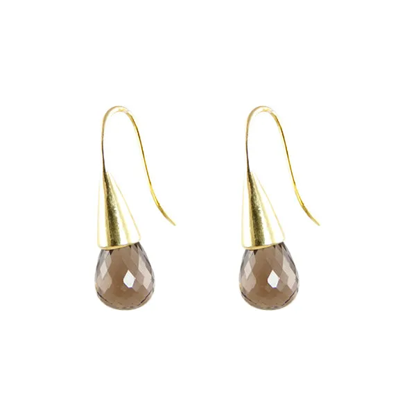Earrings - Cone Smokey Quartz Gold Plated New Collection