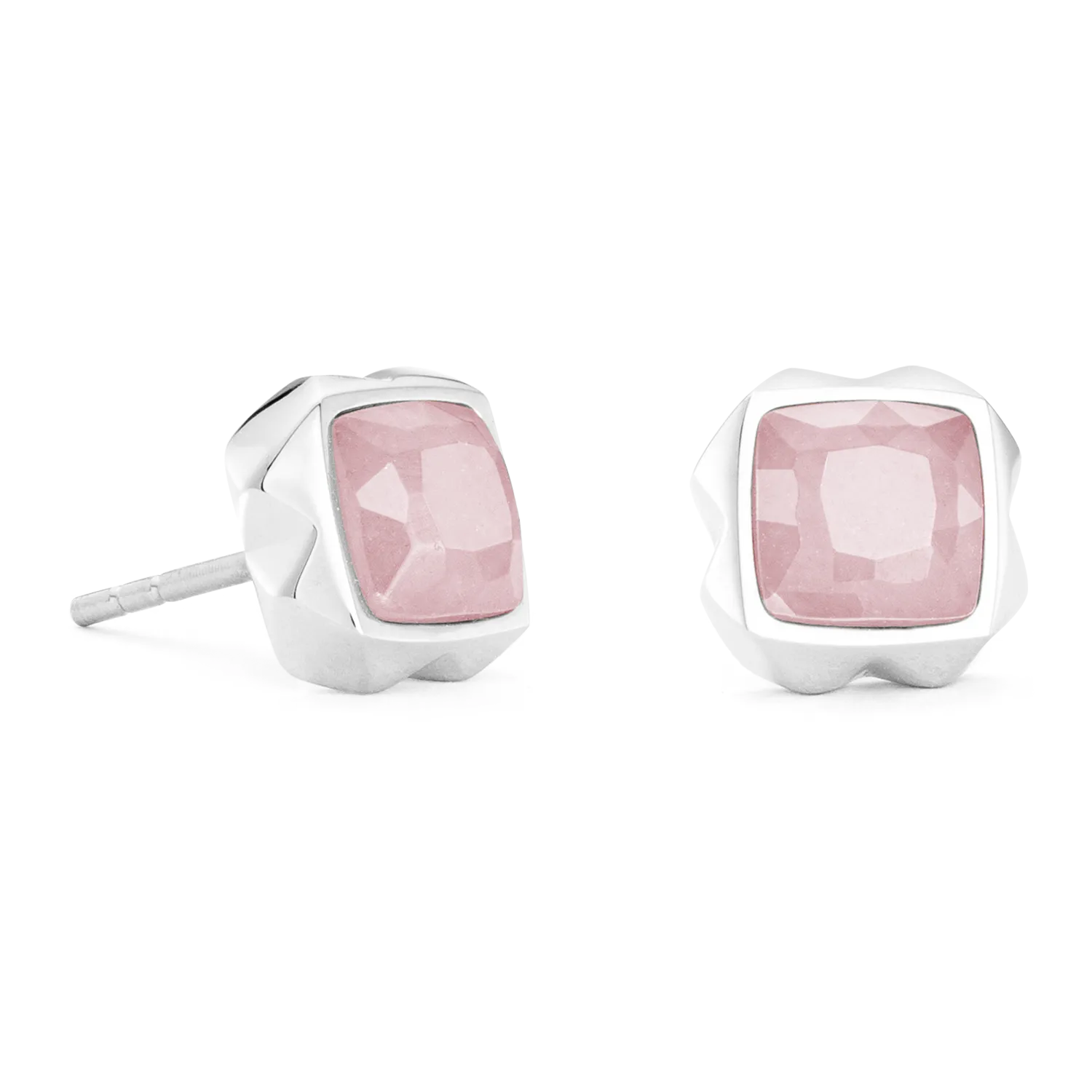 Earrings Spikes Square Rose Quartz silver-pink