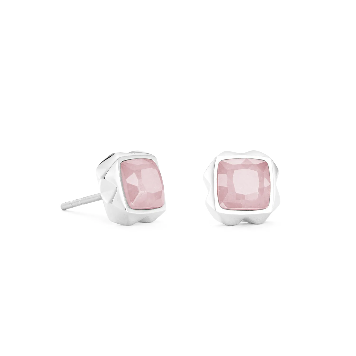 Earrings Spikes Square Rose Quartz silver-pink