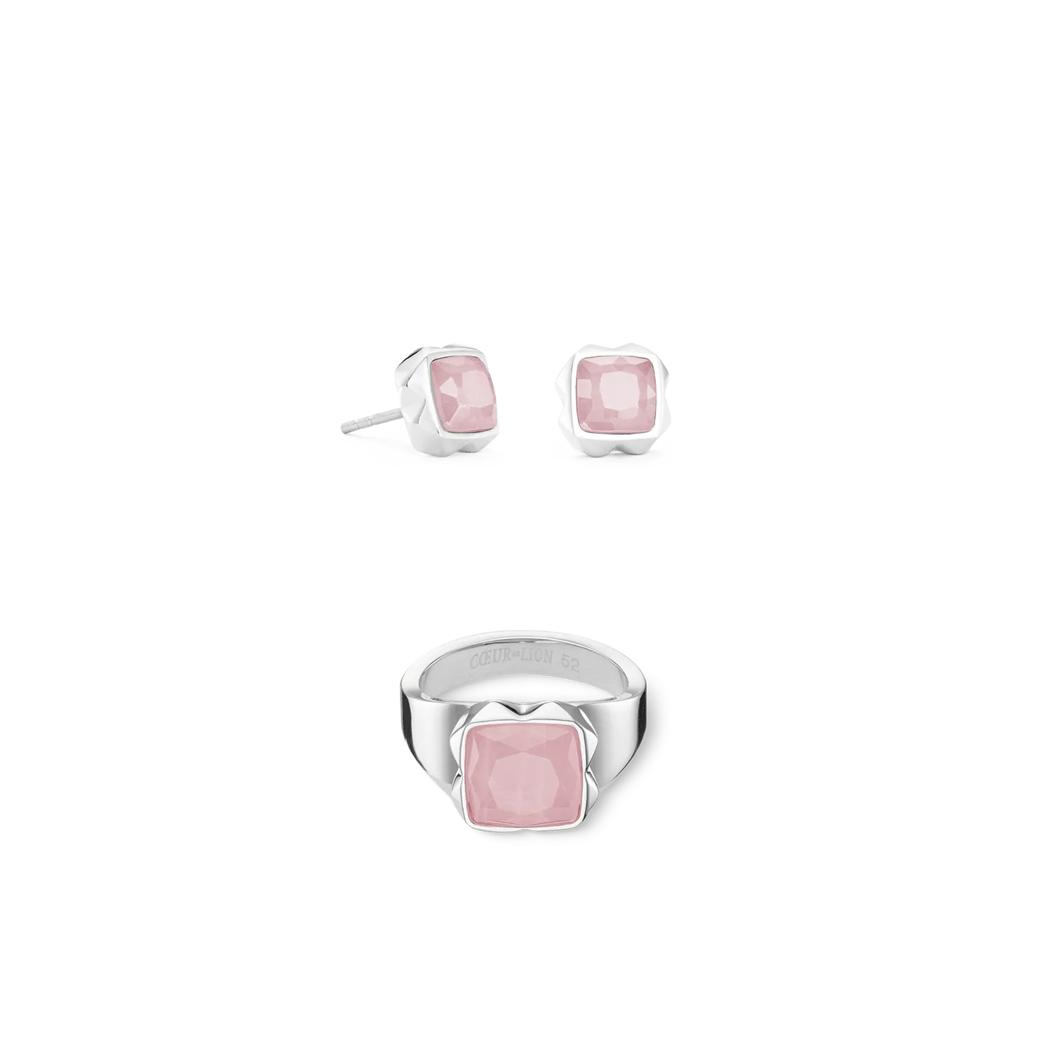 Earrings Spikes Square Rose Quartz silver-pink