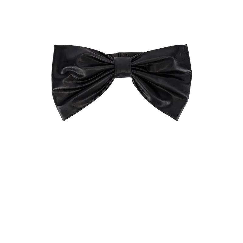 Faux Leather Bow Belt Black