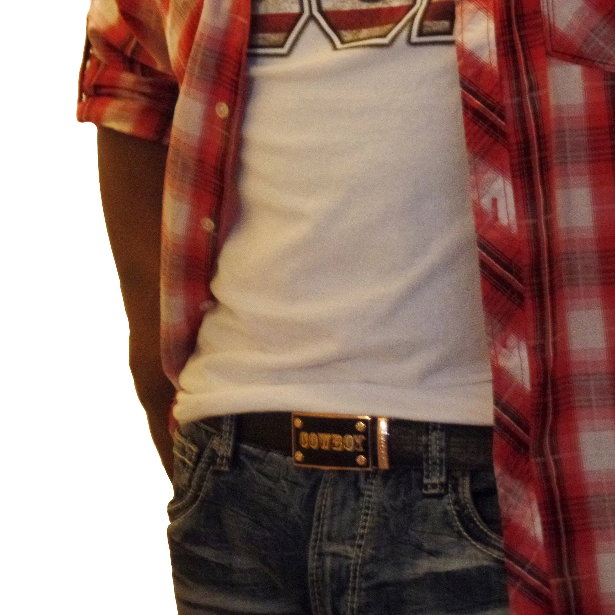 FEDEY Mens Signature Ratchet Leather COWBOY Buckle Statement Belt