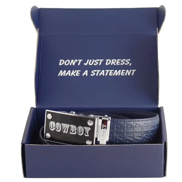 FEDEY Mens Signature Ratchet Leather COWBOY Buckle Statement Belt