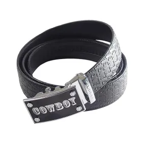 FEDEY Mens Signature Ratchet Leather COWBOY Buckle Statement Belt