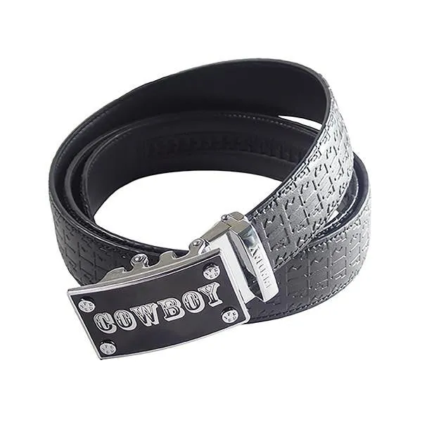 FEDEY Mens Signature Ratchet Leather COWBOY Buckle Statement Belt