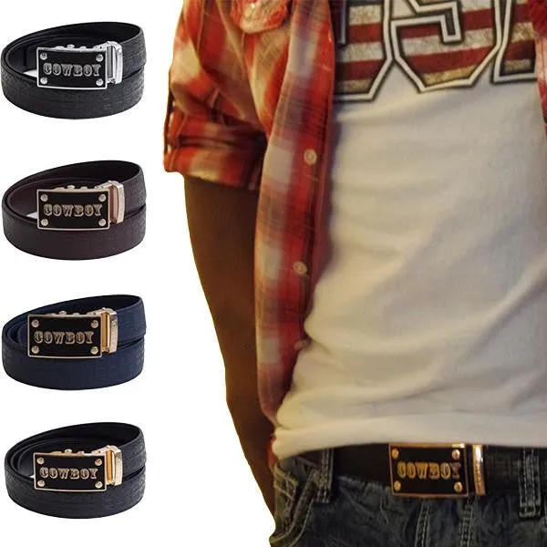 FEDEY Mens Signature Ratchet Leather COWBOY Buckle Statement Belt