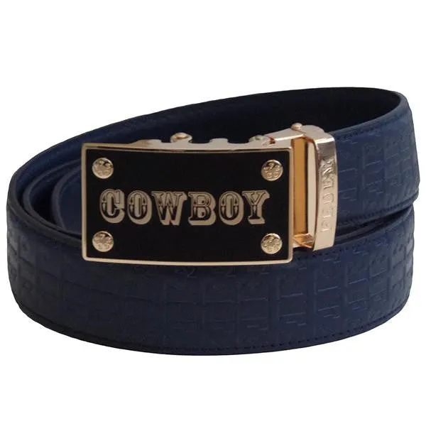 FEDEY Mens Signature Ratchet Leather COWBOY Buckle Statement Belt