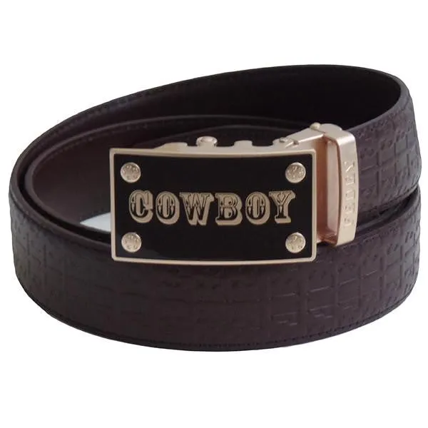 FEDEY Mens Signature Ratchet Leather COWBOY Buckle Statement Belt