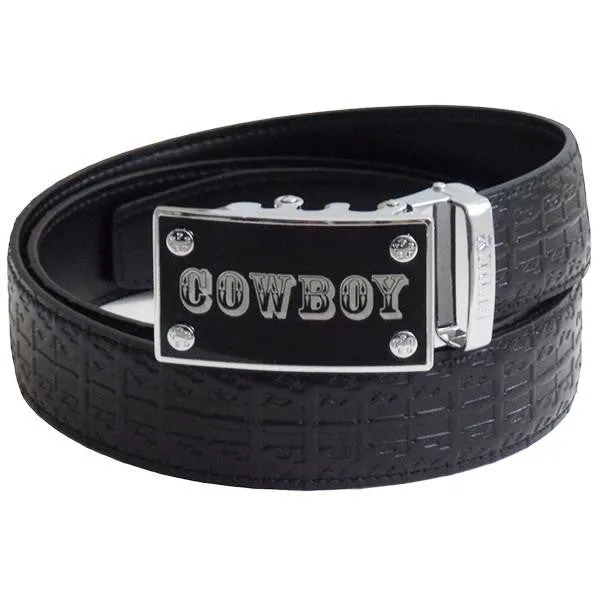 FEDEY Mens Signature Ratchet Leather COWBOY Buckle Statement Belt